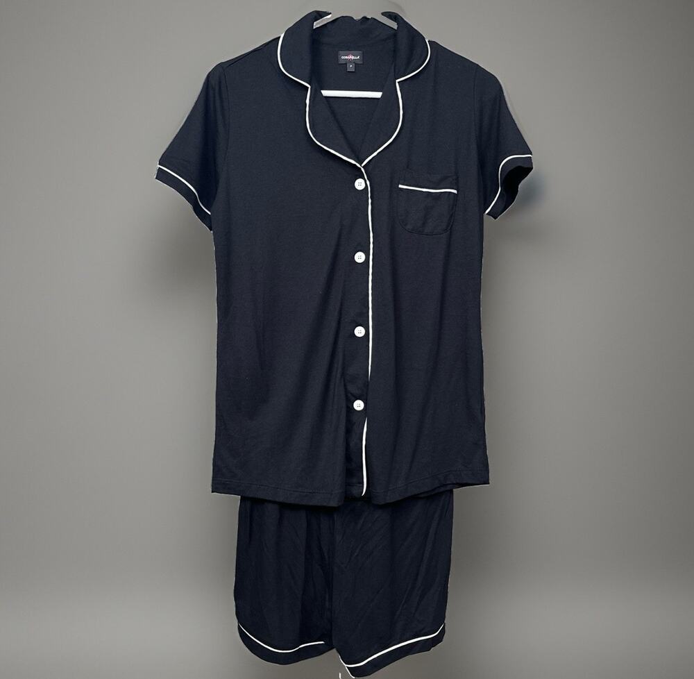 Cosabella Bella Pajama Set P XS Black Ivory Pima Cotton Modal Boxer Shorts Top
